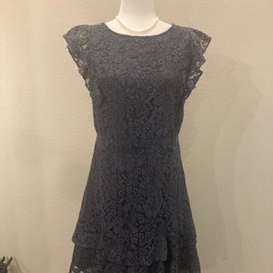 LOFT knee-length blue lace zip up dress